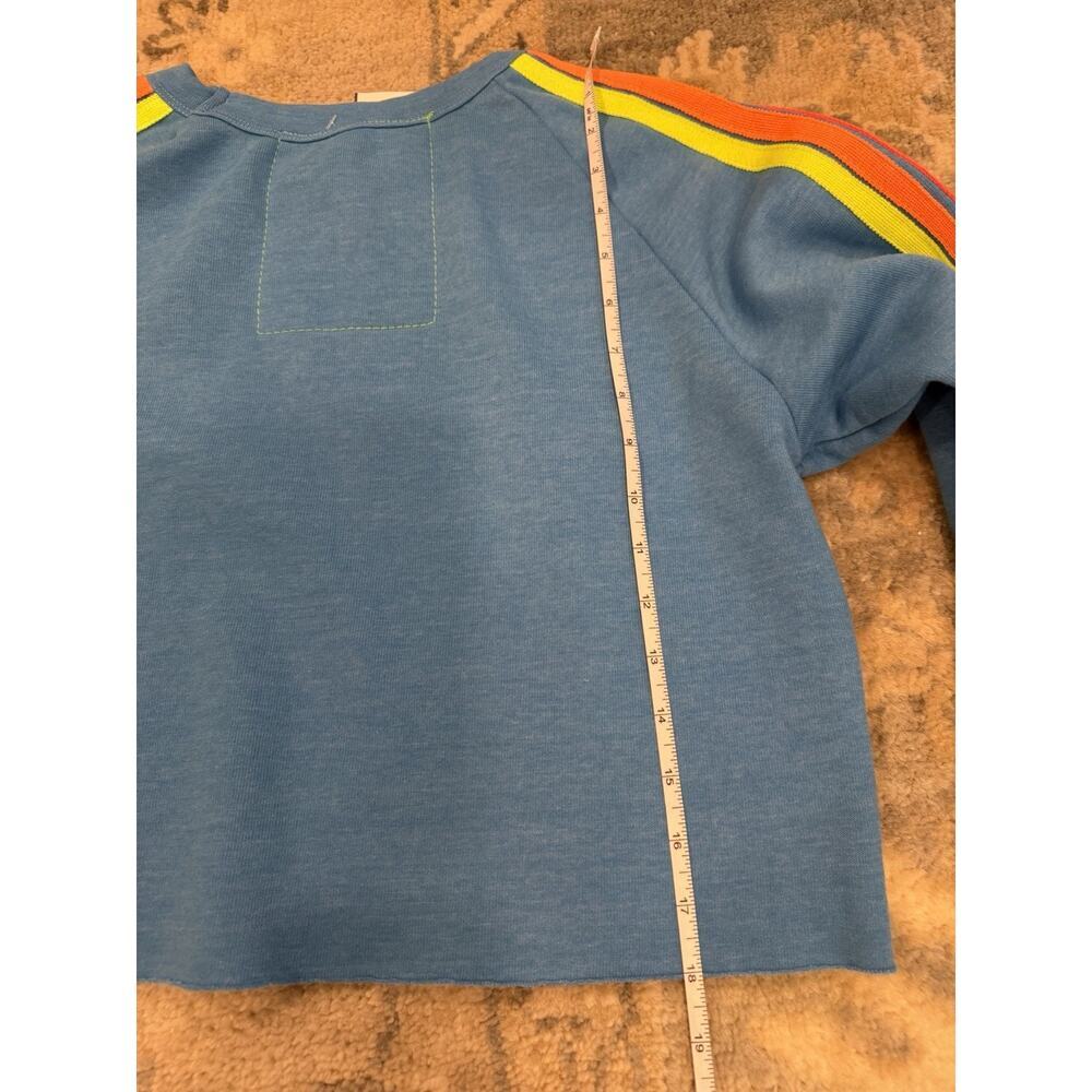 Aviator Nation Blue Crewneck Rainbow Stripe Cropped Sweatshirt Sz S NWT $220 - Picture 7 of 16